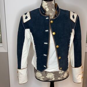 Sebastian Sz 6-8 (M) White Navy Brown Leather and Suede Jacket